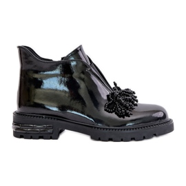 S.Barski Bottines en cuir verni avec décoration isolée D&amp;A LZ42-036 Noir le noir