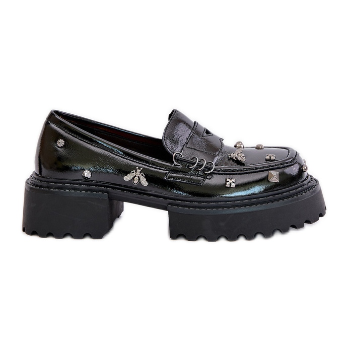S.Barski Chaussures en cuir verni pour femmes avec décorations D&amp;A MR880-103 Noir le noir