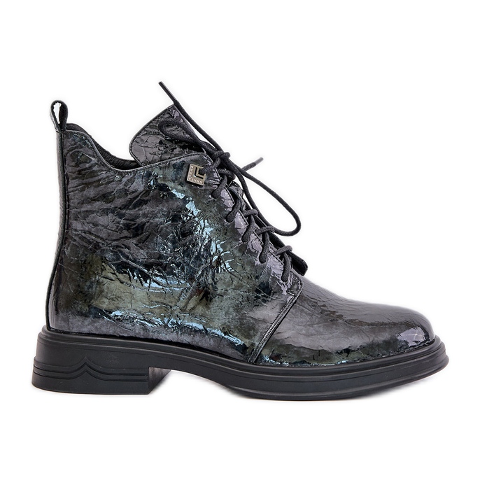 S.Barski Bottes en cuir verni pour femme, chaudes, zippées, D&A LZ42-042, noires et grises le noir S.Barski Bottes en cuir verni pour femme, chaudes, zippées, D&A LZ42-042, noires et grises le noir