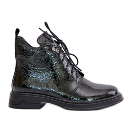 S.Barski Bottes en cuir verni pour femme, chaudes, zippées, D&amp;A LZ42-042, vert foncé