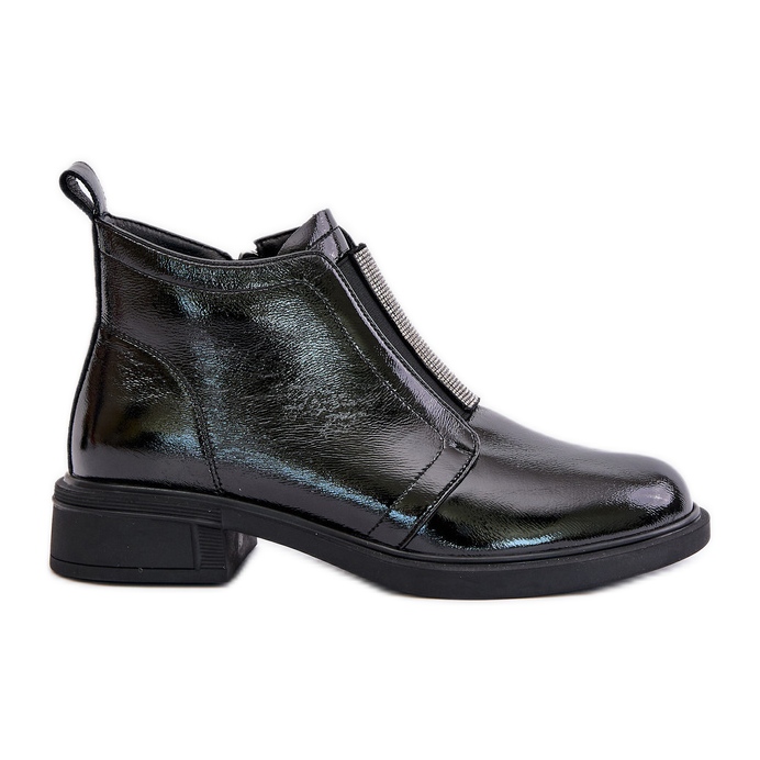 S.Barski Bottines basses en cuir verni avec décoration zippée D&amp;A MR880-142 Noir le noir