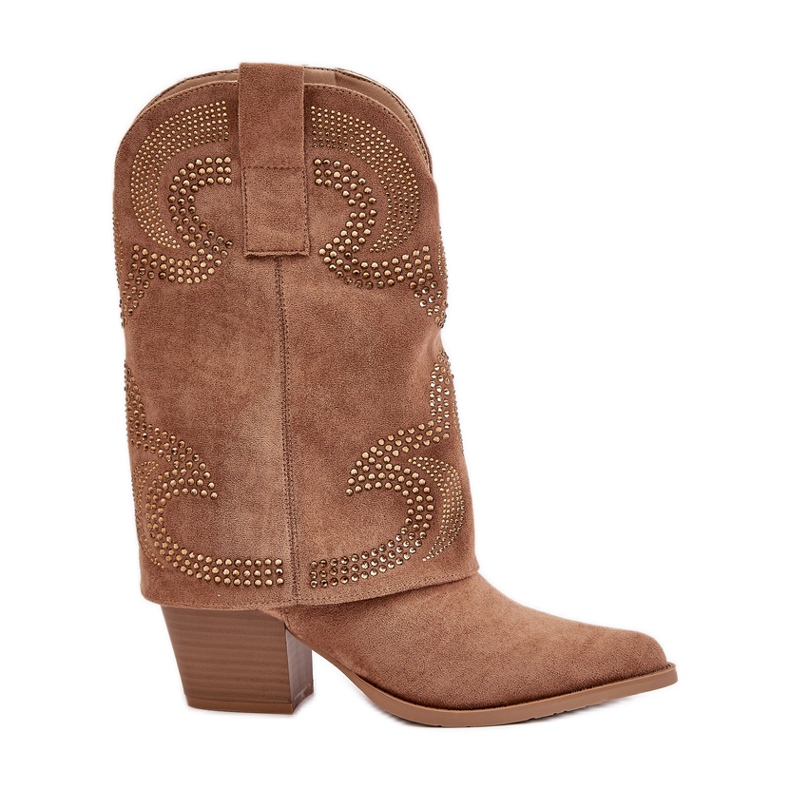 Bottes Cowboy Mi-mollet Décorées Sur Talon Haut S.Barski HY42-153 Camel beige