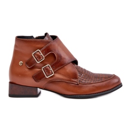 Bottines à Talon Bas en Cuir avec Boucles Maciejka 06696-02 Marron brun