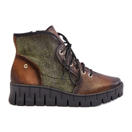 Bottines Plateforme et Compensées en Cuir Maciejka 06702-09 Vert et Doré