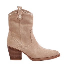 Bottines cowboy à talon haut en éco-daim, beige clair Narinae