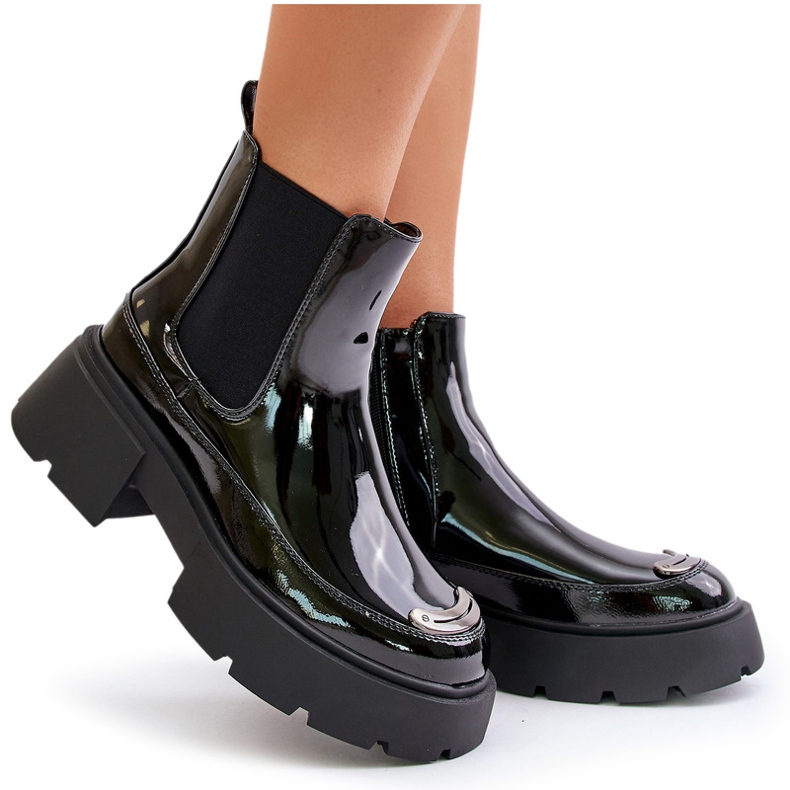 Bottines vernies isolées avec fermeture éclair, Noir Jesschris le noir