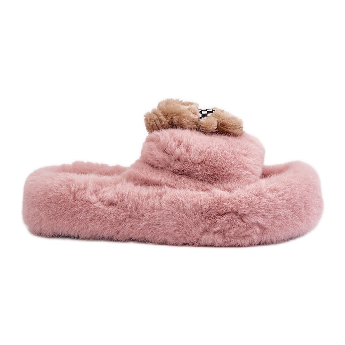 Chaussons en Fourrure pour Femme avec Ours en Peluche, Rose Roumanie Chaussons en Fourrure pour Femme avec Ours en Peluche, Rose Roumanie