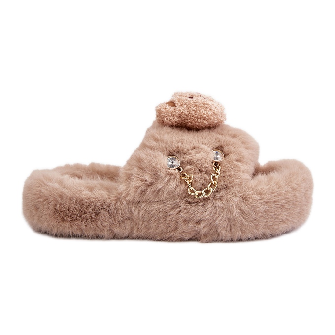Chaussons en fourrure pour femme Innalise beige avec ours en peluche et éléments décoratifs Chaussons en fourrure pour femme Innalise beige avec ours en peluche et éléments décoratifs
