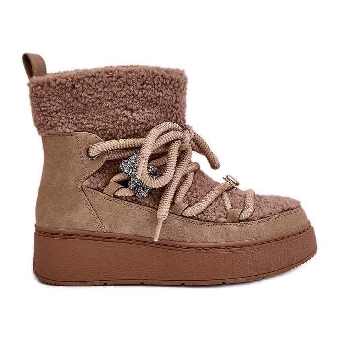 Bottes de neige en peau de mouton pour femmes Almatiza marron avec épingles et fourrure beige Bottes de neige en peau de mouton pour femmes Almatiza marron avec épingles et fourrure beige