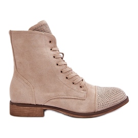 Bottes à Talons Plats Décorées, Eco Daim, Chaud, Beige Clair Ellieo