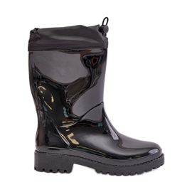 Bottines En Caoutchouc Pour Femme Avec Revers Noir Ellatiel le noir