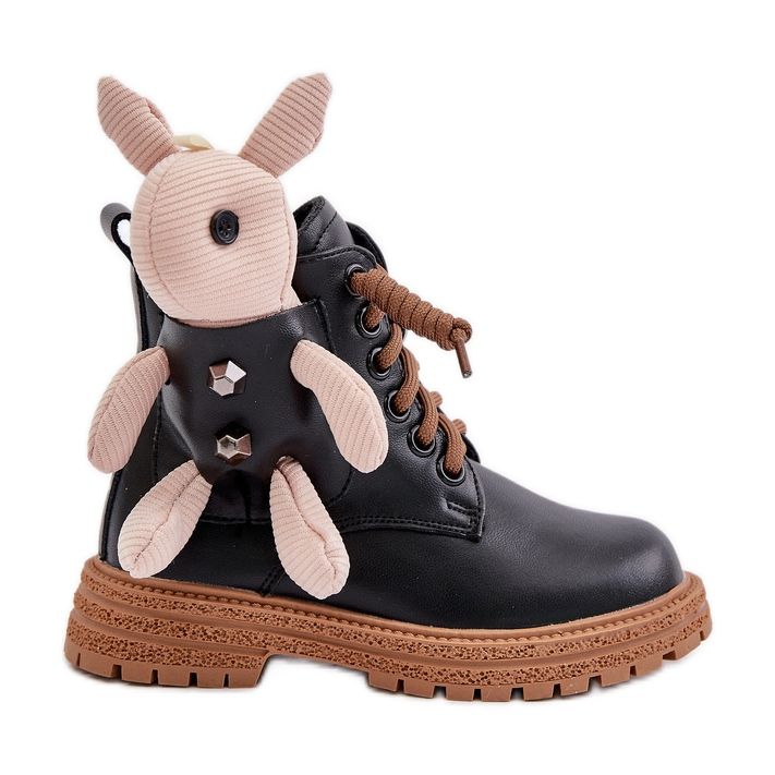 Bottines chaudes pour enfants en cuir avec fermeture éclair et ours en peluche Vinceza 36261 Noir le noir
