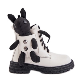 Bottes pour enfants isolées en cuir avec fermeture éclair et ours en peluche Vinceza 36261 Blanc