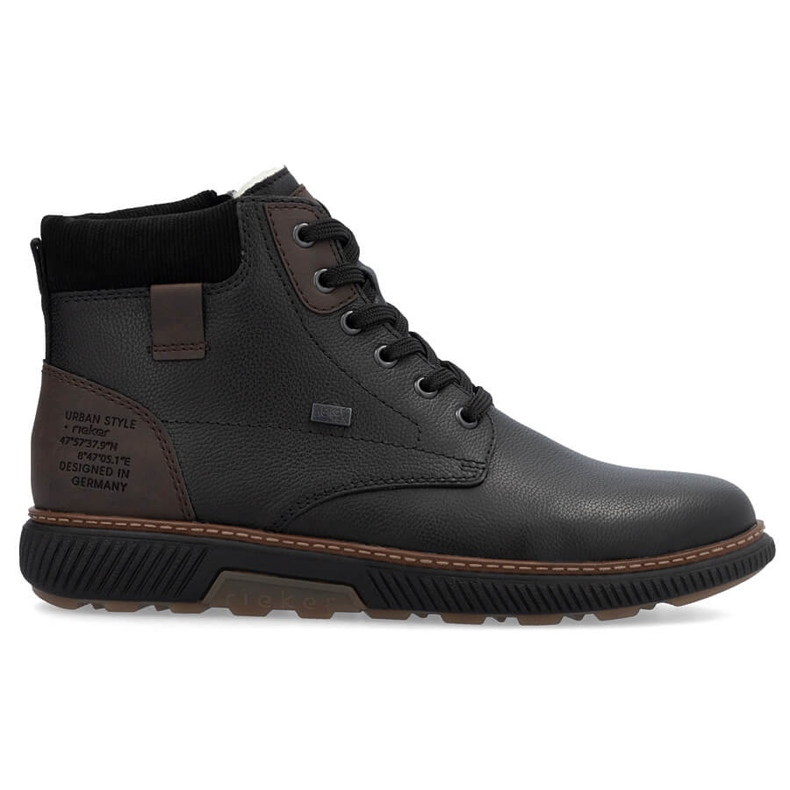 Bottines isolées imperméables en cuir pour hommes, noires Rieker B3343-00 le noir Bottines isolées imperméables en cuir pour hommes, noires Rieker B3343-00 le noir