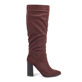 Cuissardes femme à talons hauts en daim marron brun