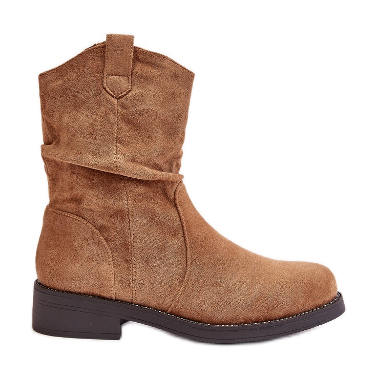Bottines femme isolées à volants et décoration Camel Etteara brun