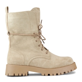 Bottines à lacets en daim pour femme, beige DE1051S-KH