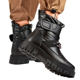 Bottes de neige pour femmes avec chaîne velcro, noires JH-5B