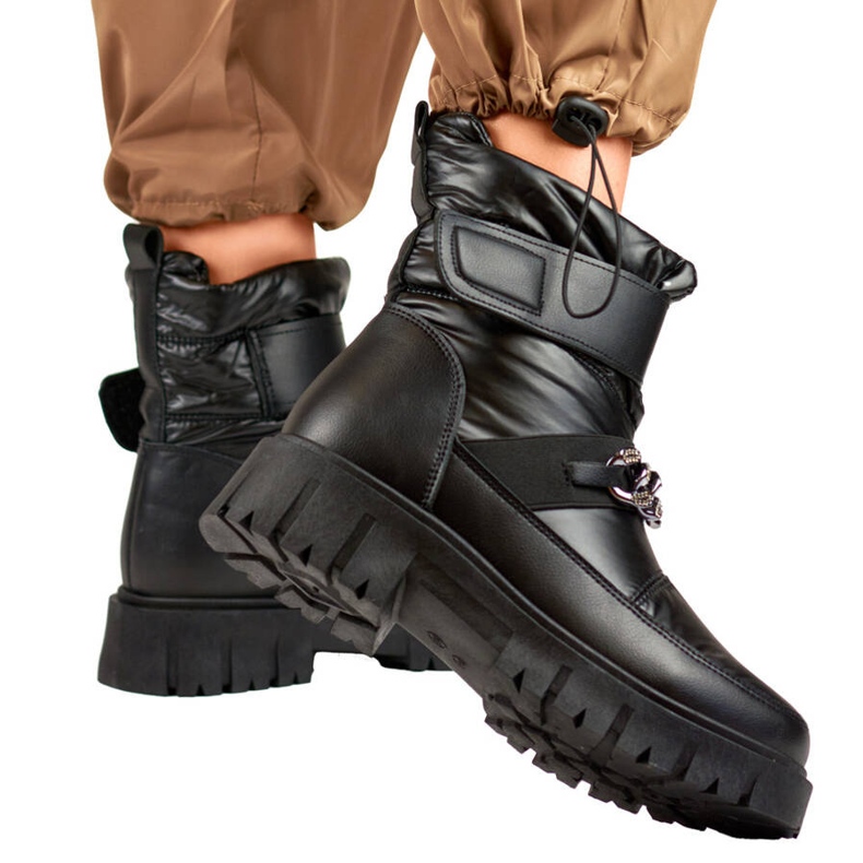 Bottes de neige pour femmes avec chaîne velcro, noires JH-5B le noir