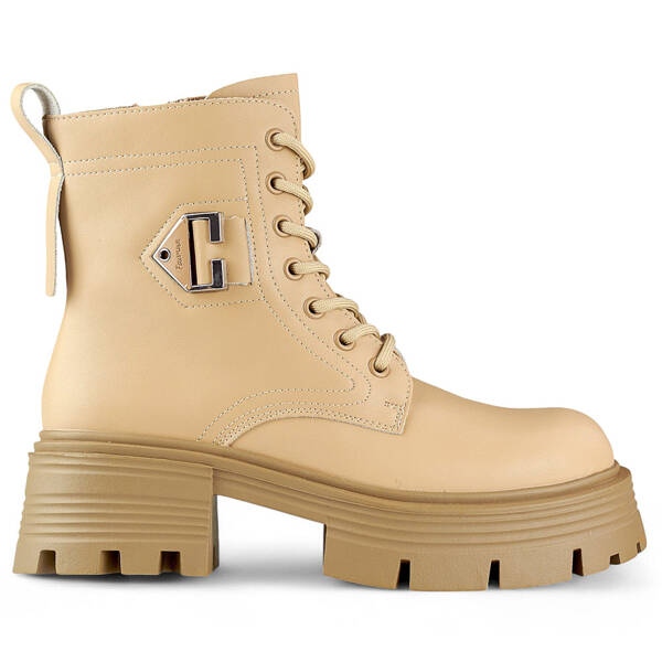 Bottines en cuir sur bloc et plateforme pour femme, isolées, beiges GT-TL55BE