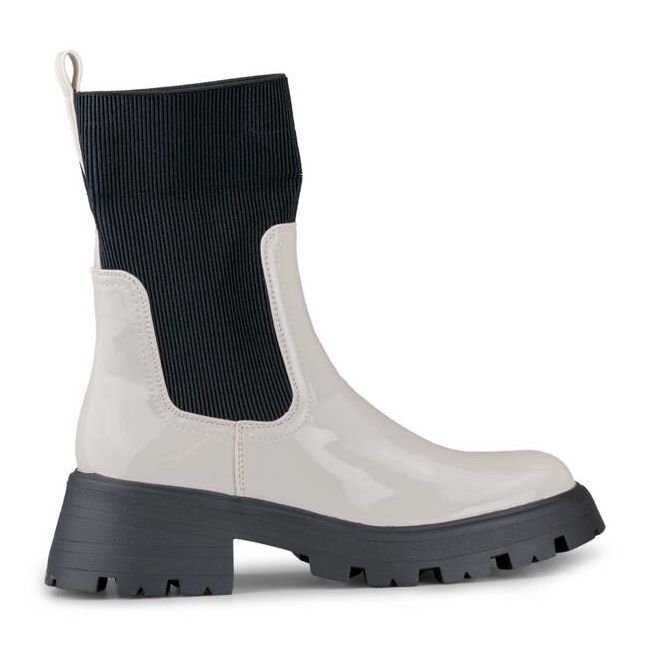 Bottines vernies à tige élastique pour femme, beige DES925M-BE Bottines vernies à tige élastique pour femme, beige DES925M-BE