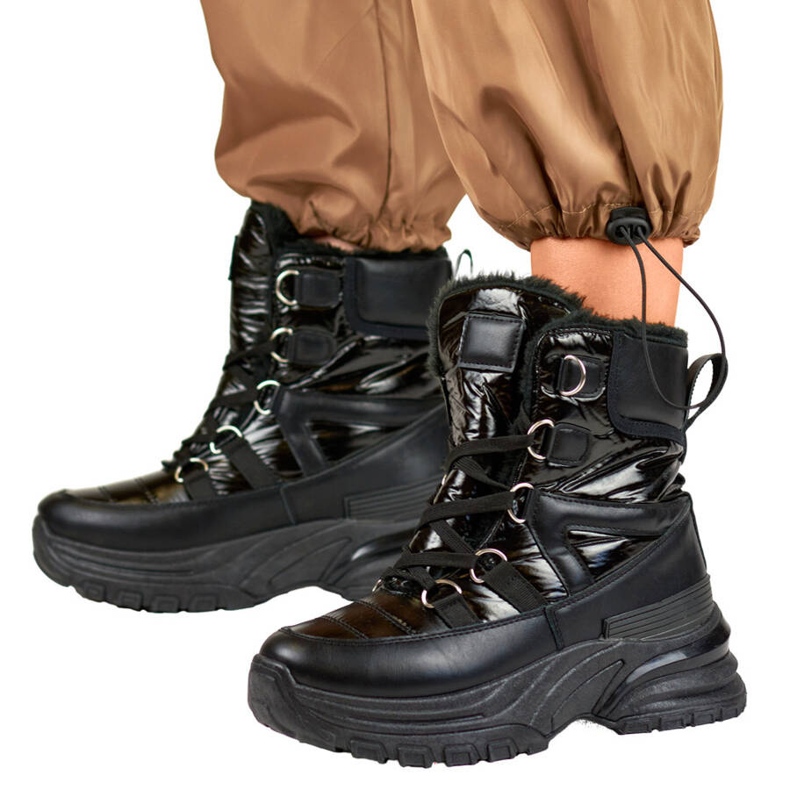 Bottes de neige femme, bottes noires brillantes 22-PY16061B le noir