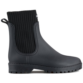 Galoches femme avec tige et chaussette élastiques, noires S23B