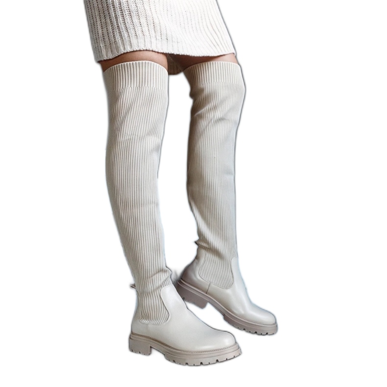 Bottes longues beiges à tige élastique Daryl