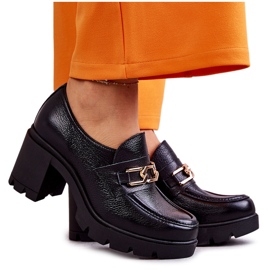 Chaussures à talons hauts en cuir noir Lemar avec décoration dorée