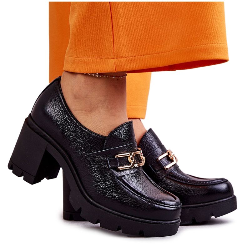 Chaussures à talons hauts en cuir noir Lemar avec décoration dorée le noir Chaussures à talons hauts en cuir noir Lemar avec décoration dorée le noir
