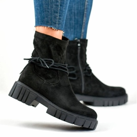 Bottines femme à tige élastique, à lacets, noires DE1127S-B