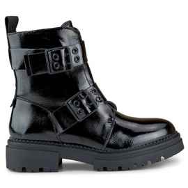 Bottines femme en cuir verni à boucles, noir 250007B-LA le noir