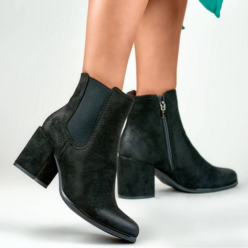 Bottines en daim pour femmes, noires, 260038B-SU le noir Bottines en daim pour femmes, noires, 260038B-SU le noir