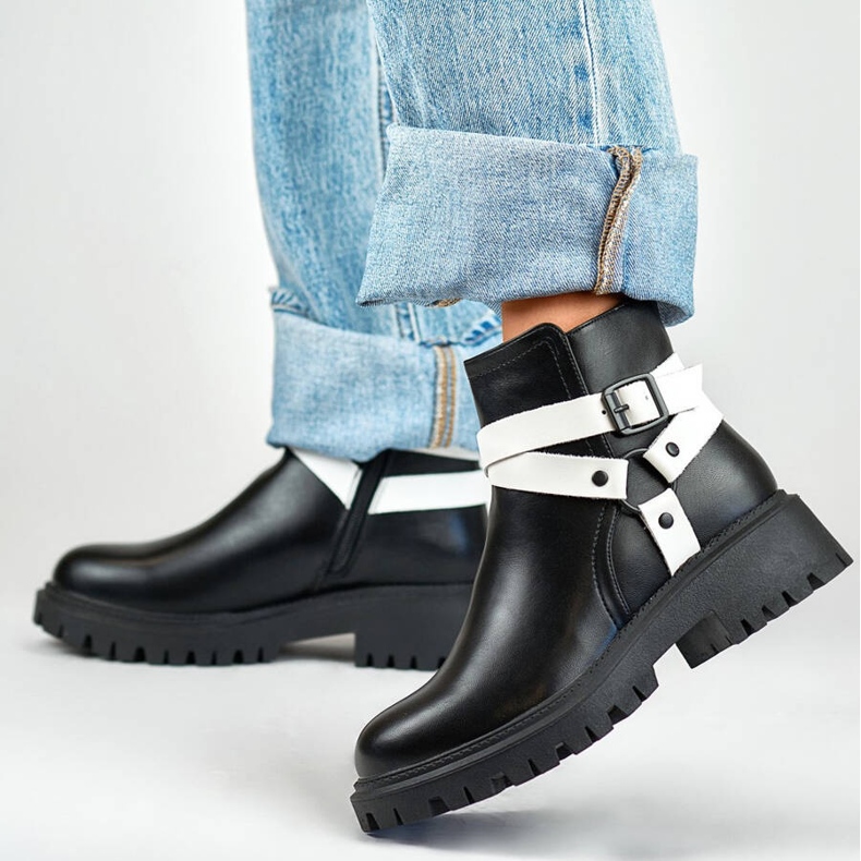 Bottes de travail isolées à sangles pour femme, noir 250043BW-PU blanche