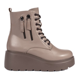 Goodin Bottines femme à lacets beige foncé avec fermetures éclair décoratives Goodin Bottines femme à lacets beige foncé avec fermetures éclair décoratives