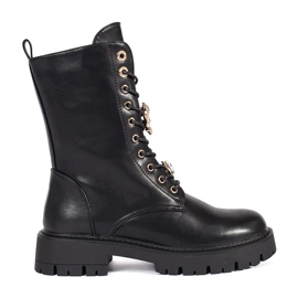 Seastar Bottines de travail à lacets noires sur une plateforme avec des épingles le noir