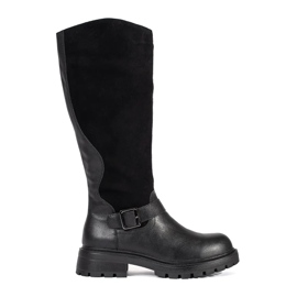 Bottes pour femmes en cuir noir sur la plateforme par Sergio Leone le noir