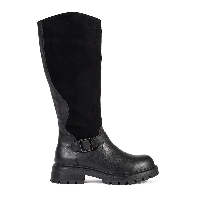 Bottes pour femmes en cuir noir sur la plateforme par Sergio Leone le noir