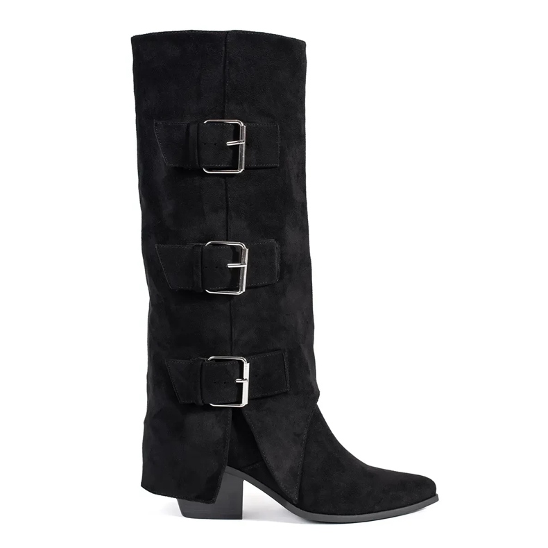 Seastar Bottines femme à talons hauts en daim noir avec boucles le noir