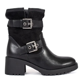 Bottines femme noires à talons et boucles le noir