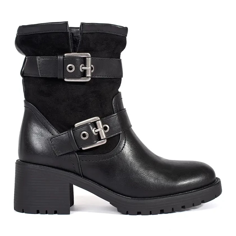 Bottines femme noires à talons et boucles le noir