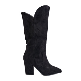 Cuissardes à talons hauts en éco-daim, Noir Clorira