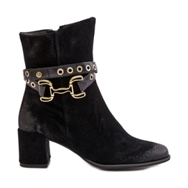 Bottes Femme En Daim À Talon Haut Avec Bride Décorative Maciejka 06679-01 Noir le noir