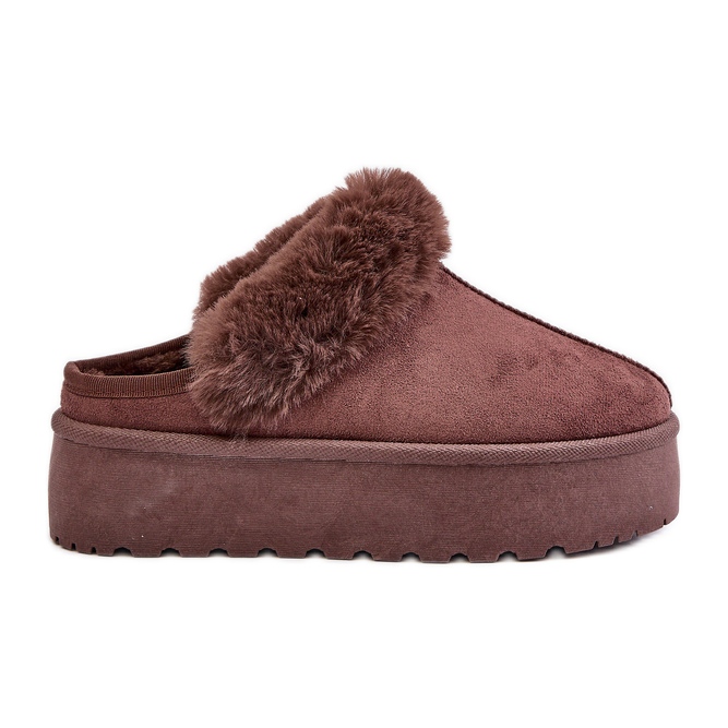Chaussons plateforme avec fourrure pour femme, marron Linaris brun