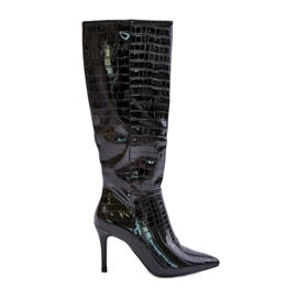 Bottes noires à talons hauts gaufrés Reanwenna le noir