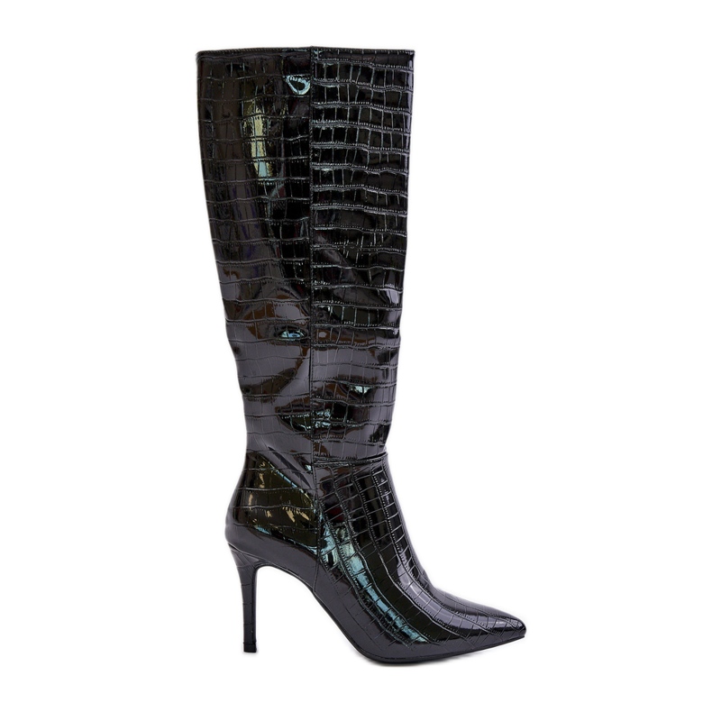 Bottes noires à talons hauts gaufrés Reanwenna le noir