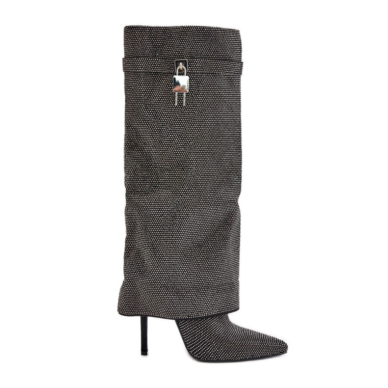 Bottes à talons hauts décorées d'Enathlin noires avec tige rabattue le noir