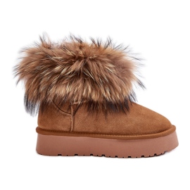 Bottes de neige à plateforme en cuir avec fourrure Avirisa camel brun