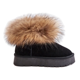 Bottes de neige à plateforme en cuir avec fourrure, noir Avirisa