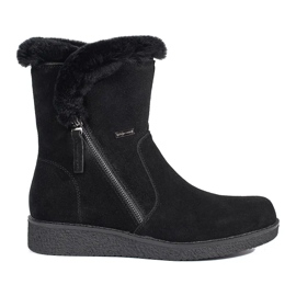 Bottes isolées pour femmes en cuir noir avec fourrure par Sergio Leone le noir